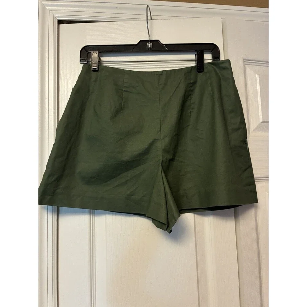 Kate Spade Saturday Green Coated High Waist Zipper Shorts 10 Dressy